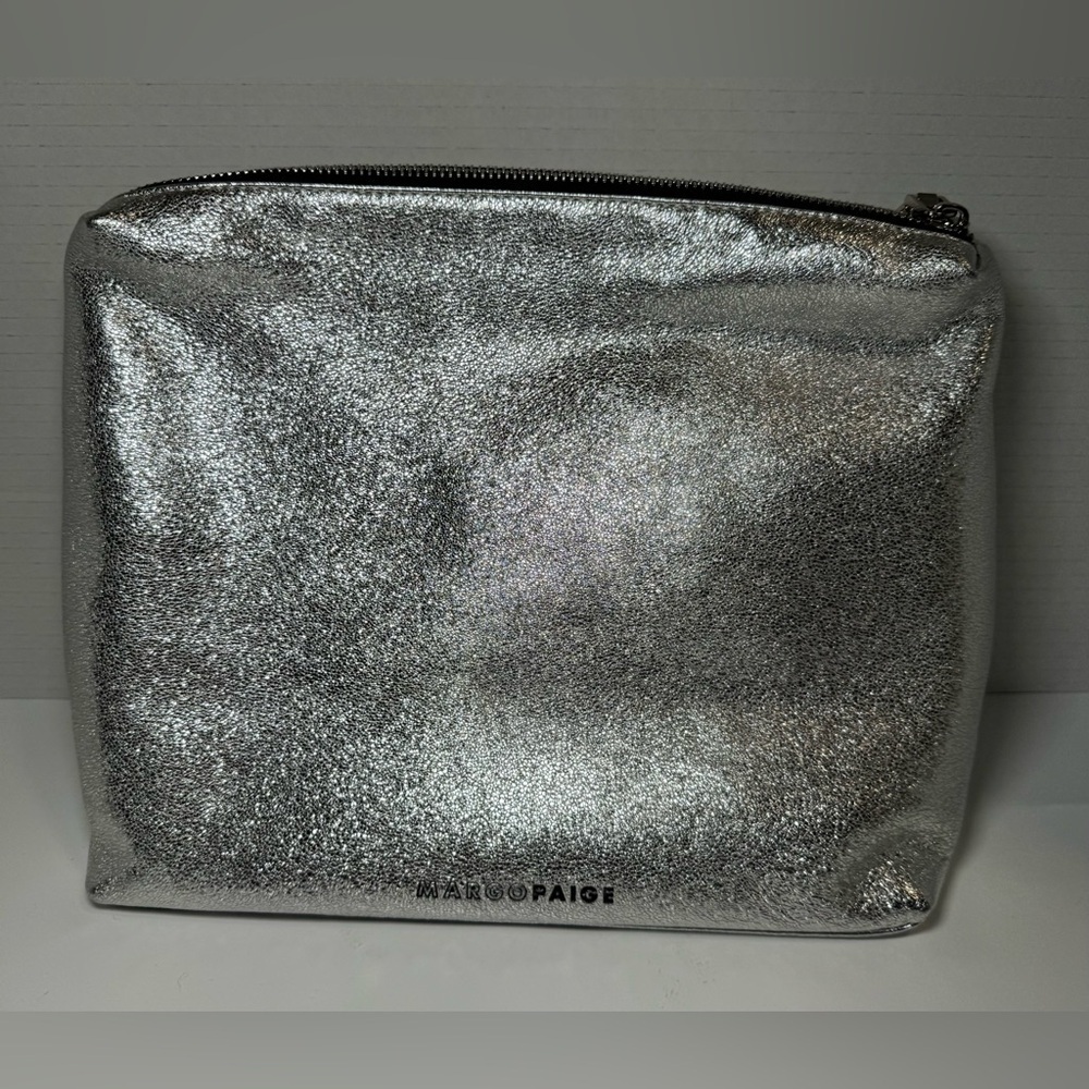 Margo Paige metallic silver make up bag